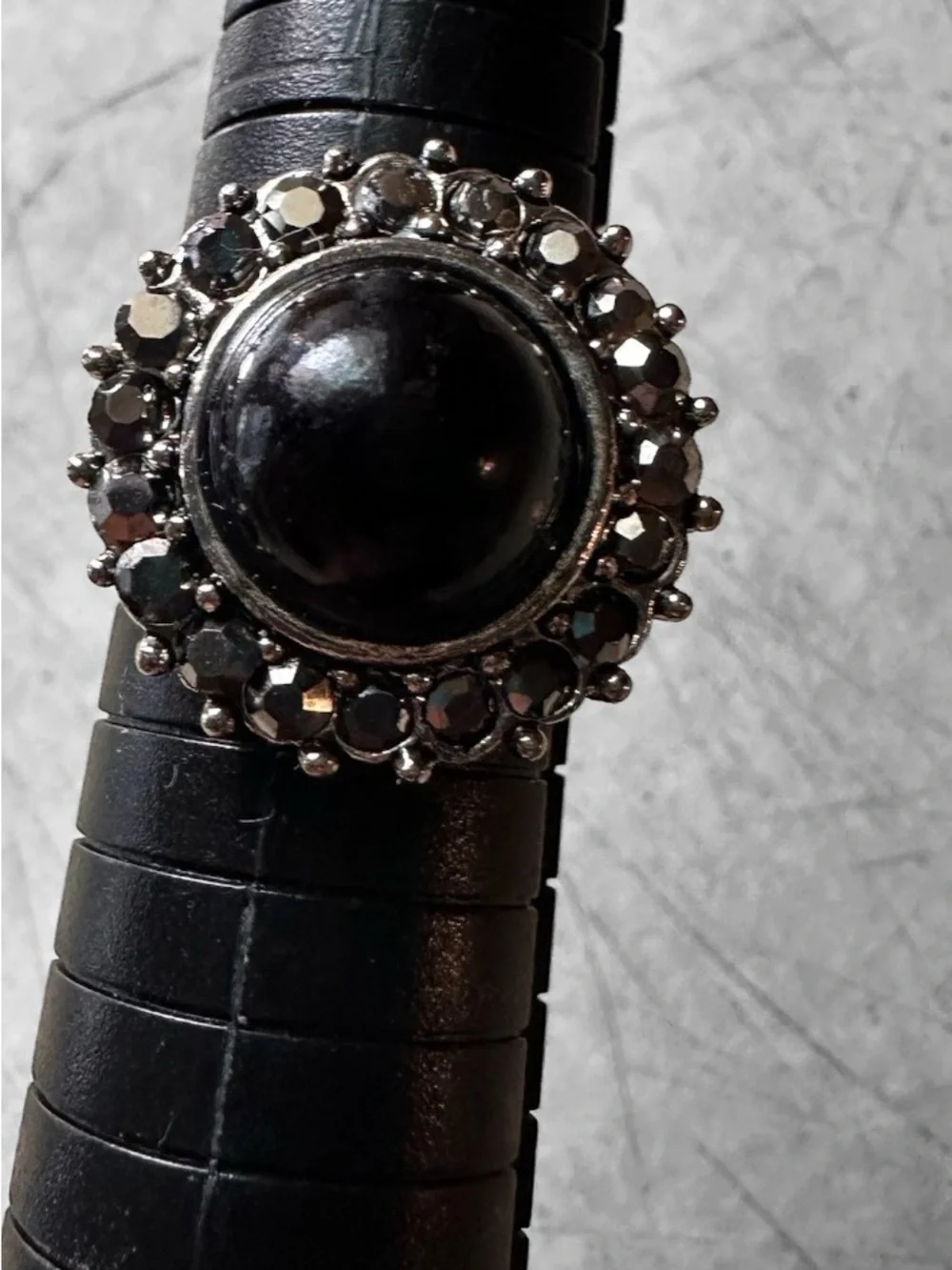 Vintage Black Gemstone Halo Ring  with black ice crystals - Women Jewelry